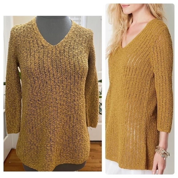 J. Jill Textured Open Stitch V Neck Top Style 223531 - Picture 1 of 14